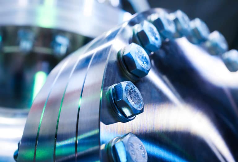 Flanged,Vacuum,Equipment.,Shiny,Metal,Surface.
