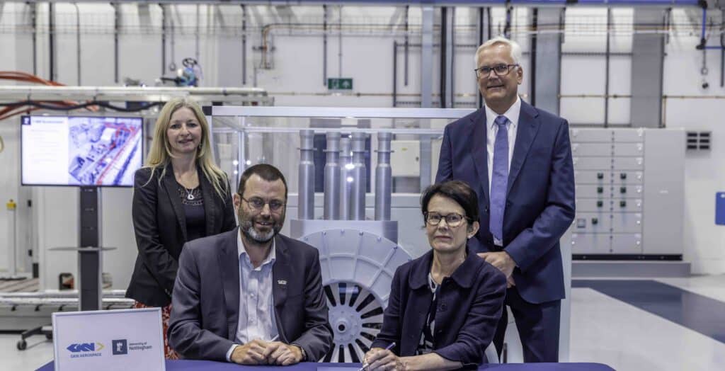 Group photo of people in the university's newly established, UKRPIF co-funded Hybrid Propulsion Systems facility.